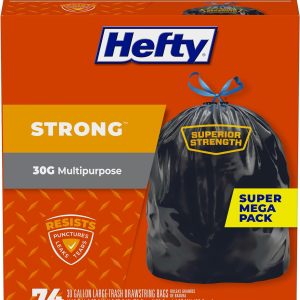 Hefty Strong Large Trash Bags, 30 Gallon, 74 Count (Packaging may vary)
