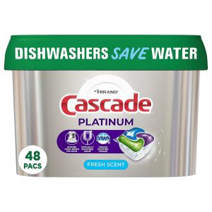 Cascade Platinum Dishwasher Pods, Dishwasher Detergent, Dishwasher Pod, Dishwasher Soap Pod, Actionpacs Dish Washing Pod, Lemon, 62 Count Dishwasher Detergent Pods