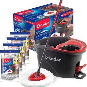 O-Cedar EasyWring Microfiber Spin Mop, Bucket Floor Cleaning System, Red, Gray