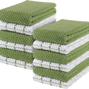 Kitchen Towels [12 Pack], 15 x 25 Inches, 100% Ring Spun Cotton Super Soft and Absorbent Linen Dish Towels, Tea Towels and Bar Towels Set (Black)
