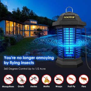 GOOTOP Bug Zapper Outdoor, Mosquito Zapper Outdoor, Electric Fly Zapper,Fly Traps, Mosquito Killer, 3 Prong Plug,Flying Insects Zapper Outdoor 90-130V, ABS Plastic Outer (Black)