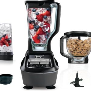 Ninja BL770 Mega Kitchen System, 1500W, 4 Functions for Smoothies, Processing, Dough, Drinks & More, with 72 Blender Pitcher, 64 Processor Bowl, (2) 16-oz. to-Go, Black, with 2 Nutri Cups + Lids