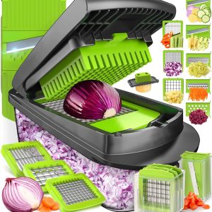 10-in-1, 8 Blade Vegetable Slicer, Onion Mincer Chopper, Vegetable Chopper, Cutter, Dicer, Egg Slicer with Container