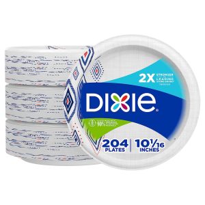 Dixie 10 Inch Paper Plates, Dinner Size Printed Disposable Plate, 204 Count (3 Packs of 68 Plates)