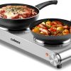 CUSIMAX Electric Hot Plate for Cooking Portable Single Burner 1500W Cast Iron hot plates Heat-up in Seconds Adjustable Temperature Control Stainless Steel Non-Slip Rubber Feet Upgraded Version B101