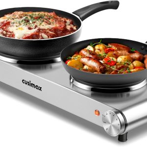 CUSIMAX Electric Hot Plate for Cooking Portable Single Burner 1500W Cast Iron hot plates Heat-up in Seconds Adjustable Temperature Control Stainless Steel Non-Slip Rubber Feet Upgraded Version B101