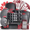 Nonstick Bakeware Sets with Baking Pans Set, 39 Piece Baking Set with Muffin Pan, Cake Pan & Cookie Sheets for Baking Nonstick Set, Steel Baking Sheets for Oven with Kitchen Utensils Set - Black