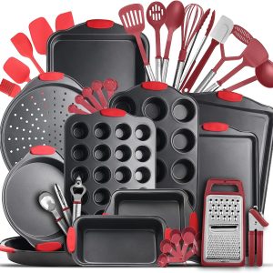 Nonstick Bakeware Sets with Baking Pans Set, 39 Piece Baking Set with Muffin Pan, Cake Pan & Cookie Sheets for Baking Nonstick Set, Steel Baking Sheets for Oven with Kitchen Utensils Set - Black