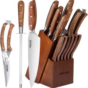 14 Pieces High Carbon Stainless Steel Knife Set with Block