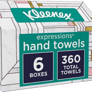 Kleenex Expressions Disposable Paper Hand Towels, 6 Boxes, 60 Towels per Box (360 Total Hand Towels), Packaging May Vary