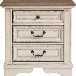 Signature Design by Ashley Realyn French Country 3 Drawer Nightstand with Electrical Outlets & USB Ports, Chipped White